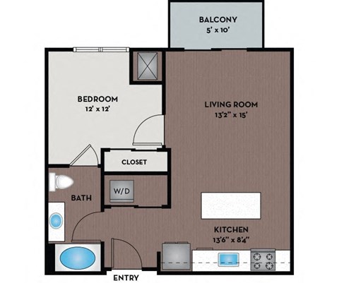 a floor plan of a studio apartment with a bedroom and a living room